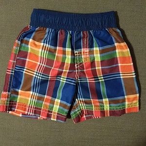 Boys colorful plaid swim shorts